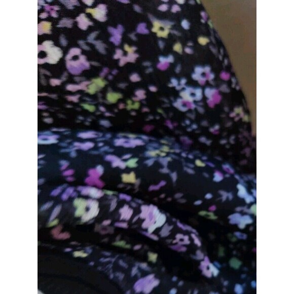 Free People Black Purple Floral Smocked Ruffle Sheer Tie Neck Top Blouse Size 2 - Picture 7 of 12